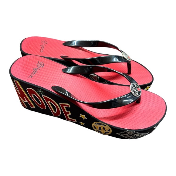 Brighton Mode Sandals Womens sz 7 Platform Wedge Thongs Walking Shoes Red - Picture 2 of 4